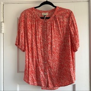 Universal Thread Red Floral Button Front Top